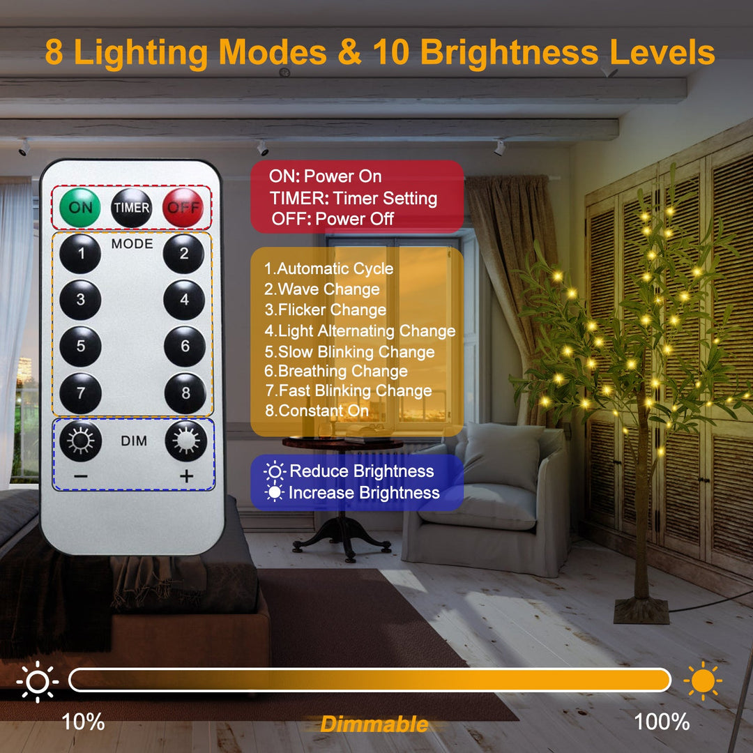 4FT 180Pcs LED Beads Lighted Olive Tree Artificial Greenery Tree with Warm White Light Lifelike Decorative Faux Tree with Remote 8 Lighting Modes 10 A