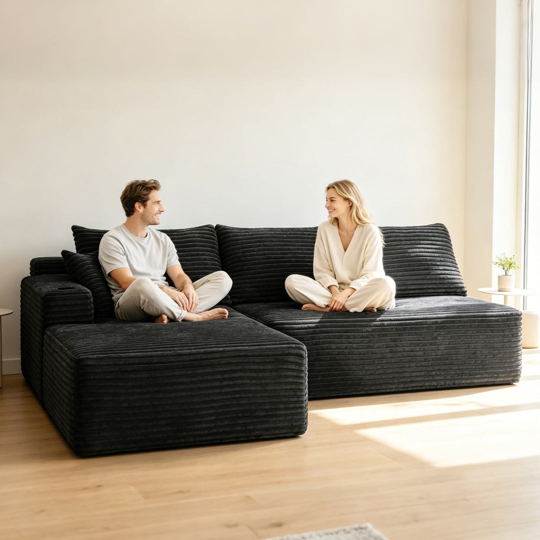 96" L-Shaped Sectional Sofa with Chaise in Plush Corduroy