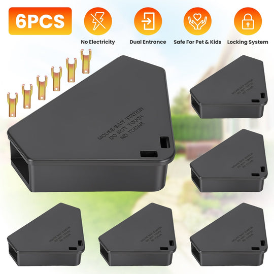 Mouse Bait Station 6-Pack with Keys - Tamper Resistant