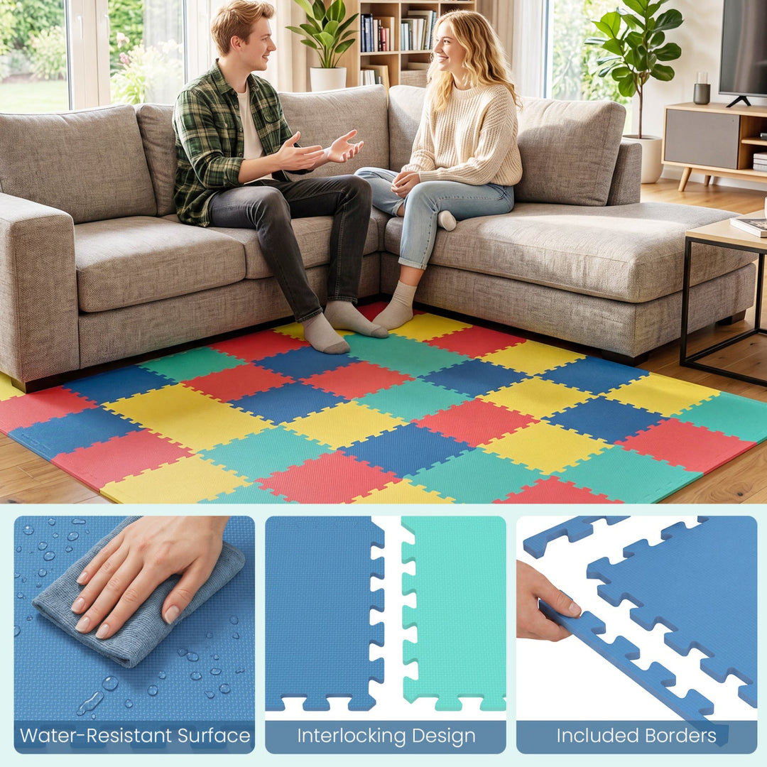 EVA Foam Floor Tiles 54-Pack with Borders and Non-Slip Surface