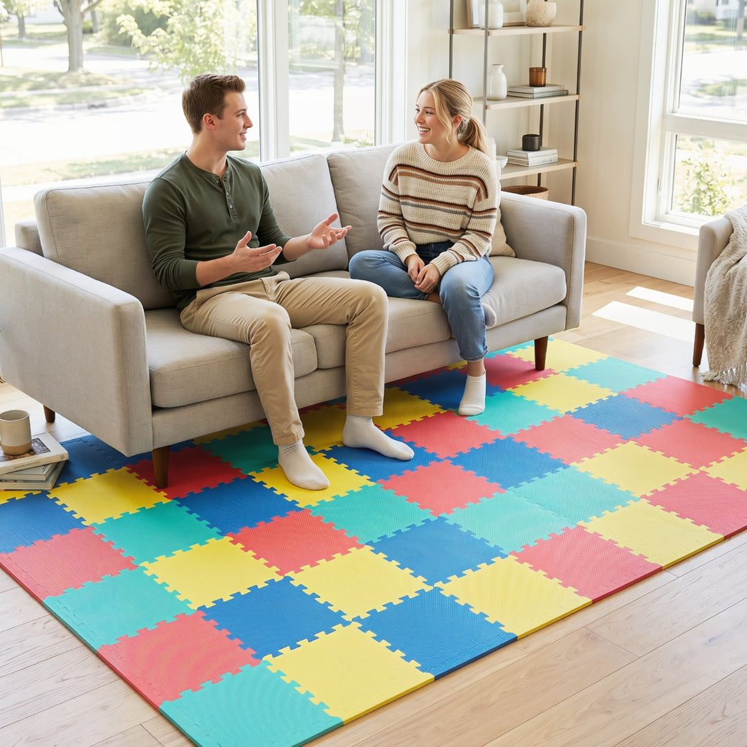 EVA Foam Floor Tiles 54-Pack with Borders and Non-Slip Surface