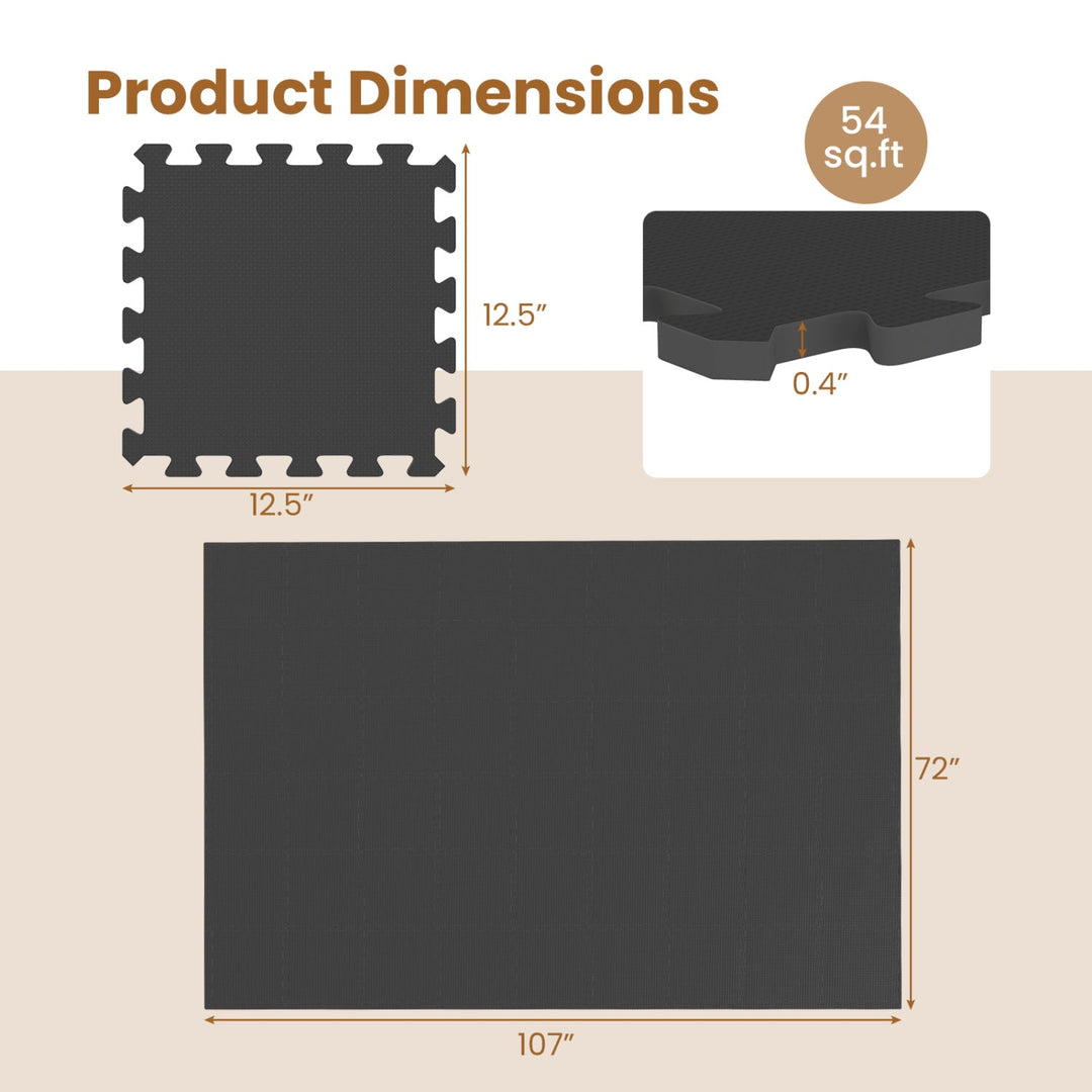 EVA Foam Floor Tiles 54-Pack with Borders and Non-Slip Surface