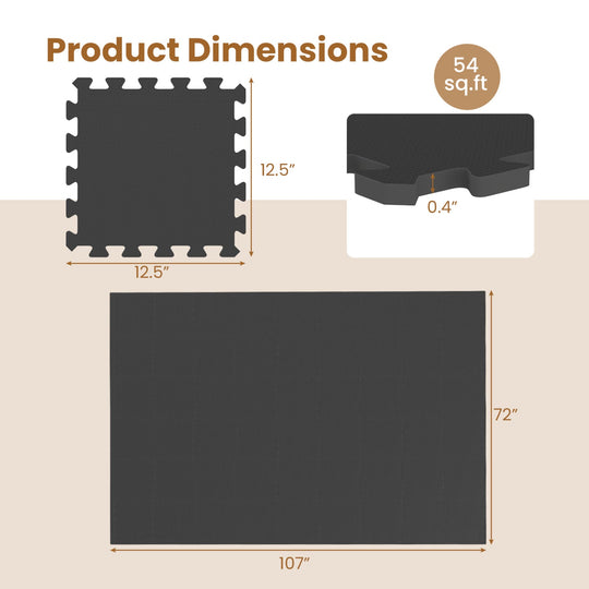 EVA Foam Floor Tiles 54-Pack with Borders and Non-Slip Surface