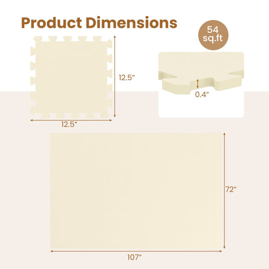 EVA Foam Floor Tiles 54-Pack with Borders and Non-Slip Surface
