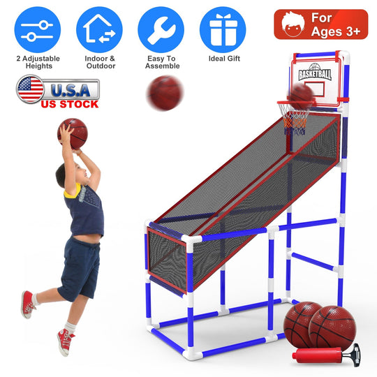 Kids\' Basketball Game Set with 2 Balls Adjustable Height Basketball Hoop Arcade Game Indoor Outdoor Toys for Boys Girls Aged 3-12