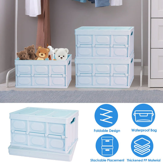 2Pcs 56L Collapsible Storage Bins With Dustproof Lid Waterproof Interior Bag Handle Stackable Storage Box Container Utility Organizer Crate For Campin