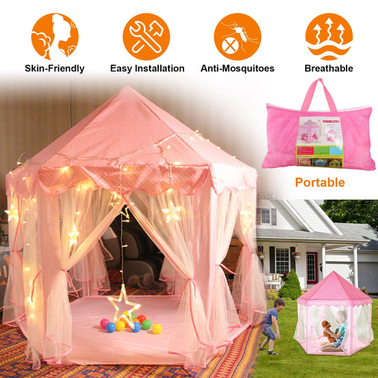 Kids Play Tents Princess for Girls Princess Castle Children Playhouse Indoor Outdoor Use w/ Carry Case