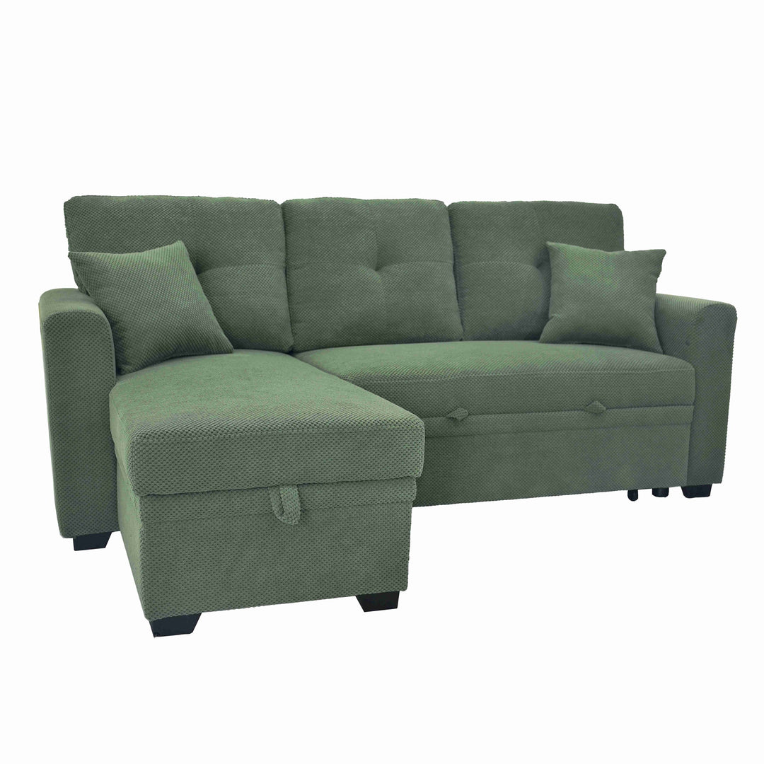Sleeper Sofa with Pull-Out Bed, L-Shaped Sectional Couch with Reversible Chaise and Storage, Foil Fabric Upholstered Sof