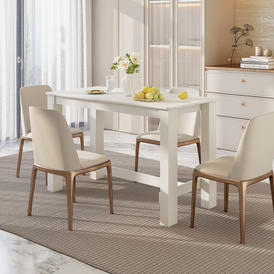 55 Inch Rectangular Farmhouse Kitchen Table for 4-6 People-White