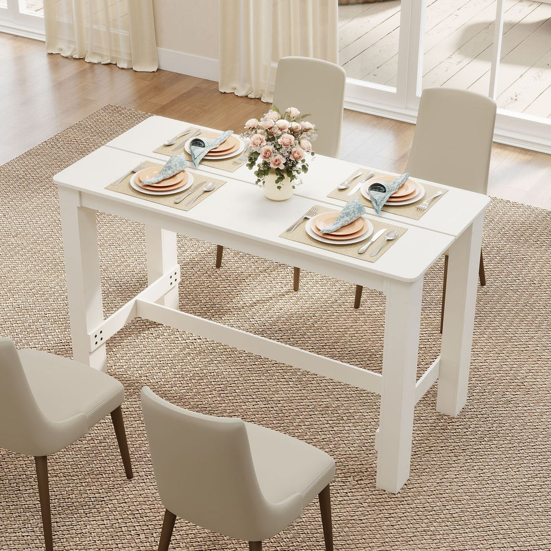 55 Inch Rectangular Farmhouse Kitchen Table for 4-6 People-White