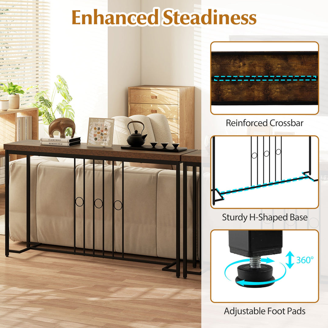 55" Industrial Console Table with H-Shaped Base-Brown