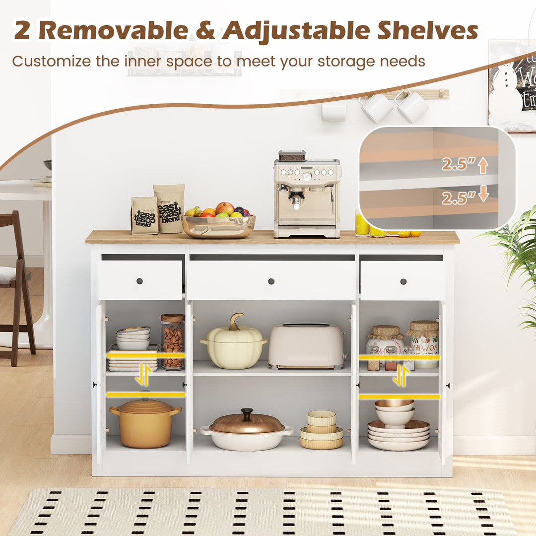 55" Large Buffet Sideboard Kitchen Storage Cabinet with 3 Drawers 2 See-through Doors Adjustable Shelves Wine Bar Table