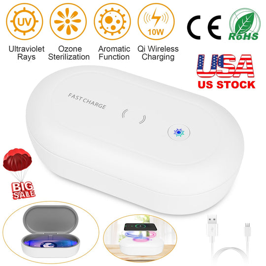 UV Light Sanitizer Box Portable 10W Phone Wireless Charging Disinfection Lamp w/ Aroma Diffuser Sterilizing Box For Jewelry Watch Wallet Keys