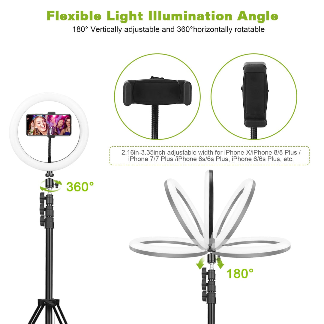 10" LED Ring Light – Dimmable, Tripod Stand, Phone Holder, USB Powered