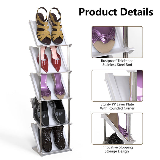 8 Tier Vertical Shoe Rack Narrow Free Standing Storage Organizer for Entryway Space-Saving Stackable Shoe Holder Corner Shoe Tower For Entryway Bedroo