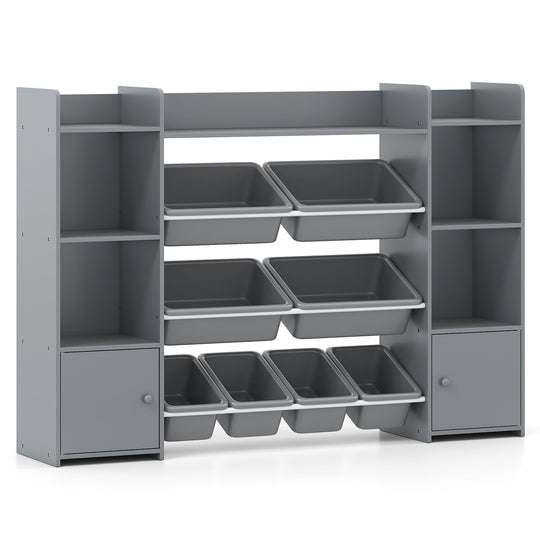 56 inch Large Toy Storage Organizer with 8 Removable Bins and Bookshelf