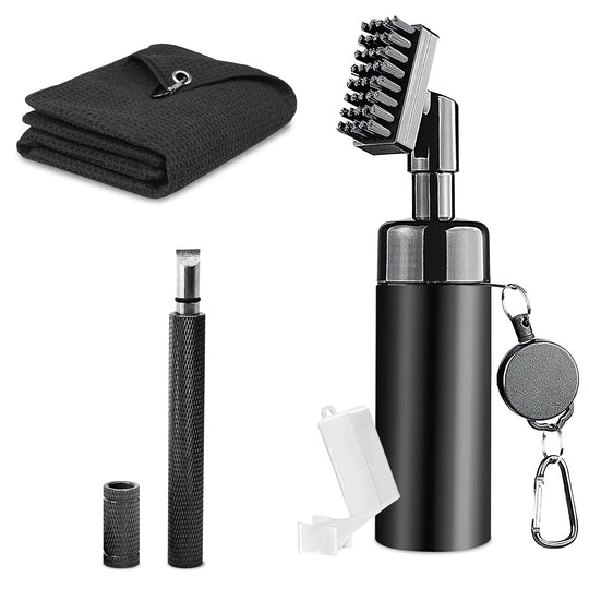 3 In 1 Golf Club Cleaning Kit Golf Club Cleaner Brush with 5Oz Water Bottle Retractable Clip Groove Sharpener Golf Towel Gift for Golfers