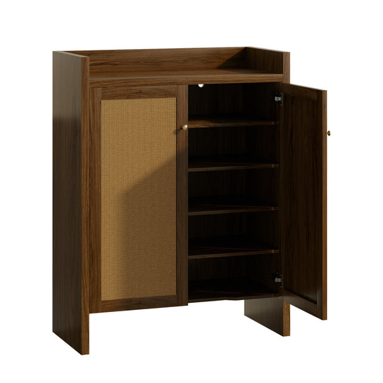 Rattan Shoe Cabinet with Doors, 6-Tier Storage Organizer