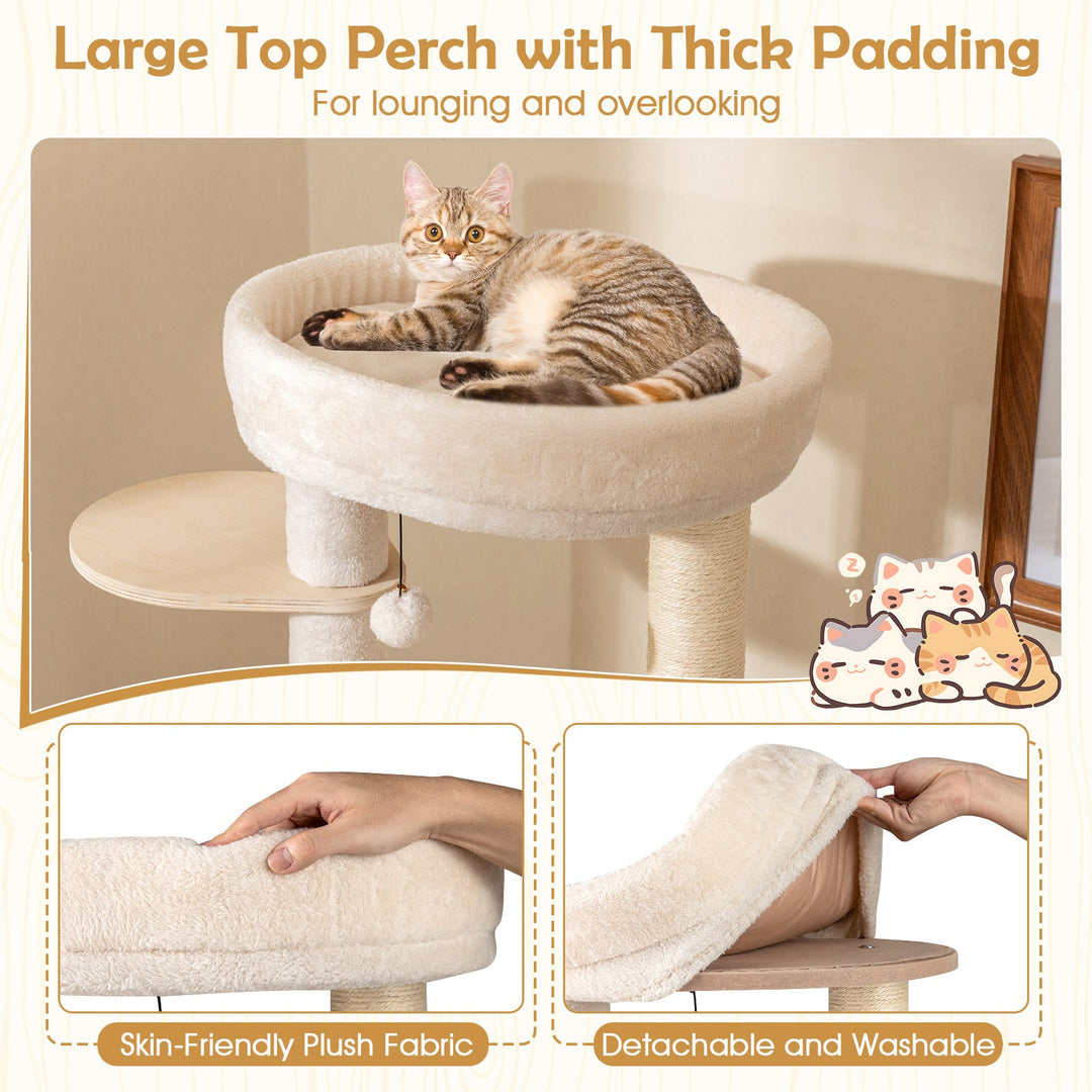 56 Inch Tall Cat Tree with 2 Sisal Scratching Posts and Ladder-NA