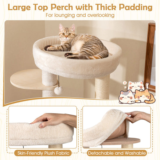 56 Inch Tall Cat Tree with 2 Sisal Scratching Posts and Ladder-NA