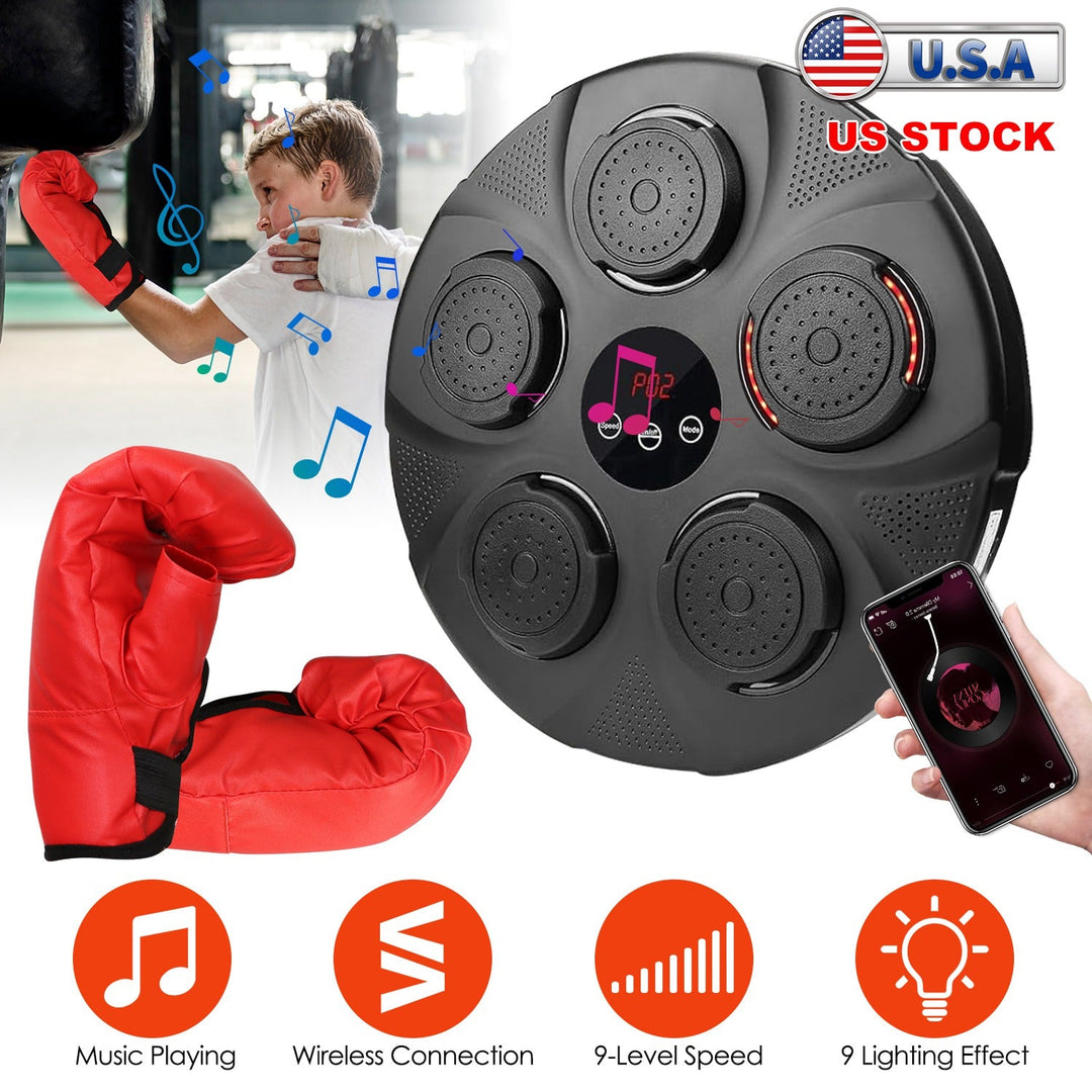 Music Boxing Machine Electronic Wall Target Punching Pad LED Lighted Sandbag Boxing Training Machine Exercise Equipment with Kids Boxing Gloves