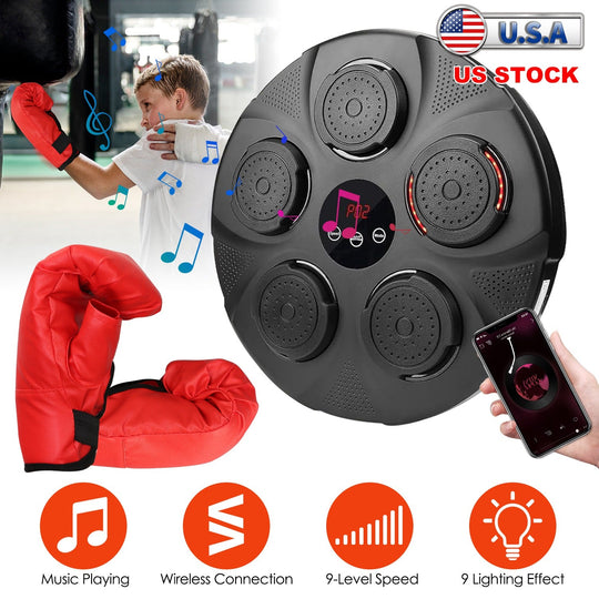 Music Boxing Machine Electronic Wall Target Punching Pad LED Lighted Sandbag Boxing Training Machine Exercise Equipment with Kids Boxing Gloves