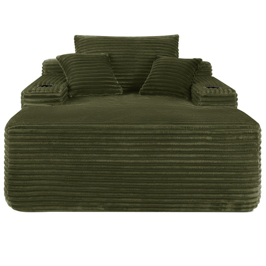 Convertible Chaise Lounge Sleeper Sofa with Cup Holders & Pillows