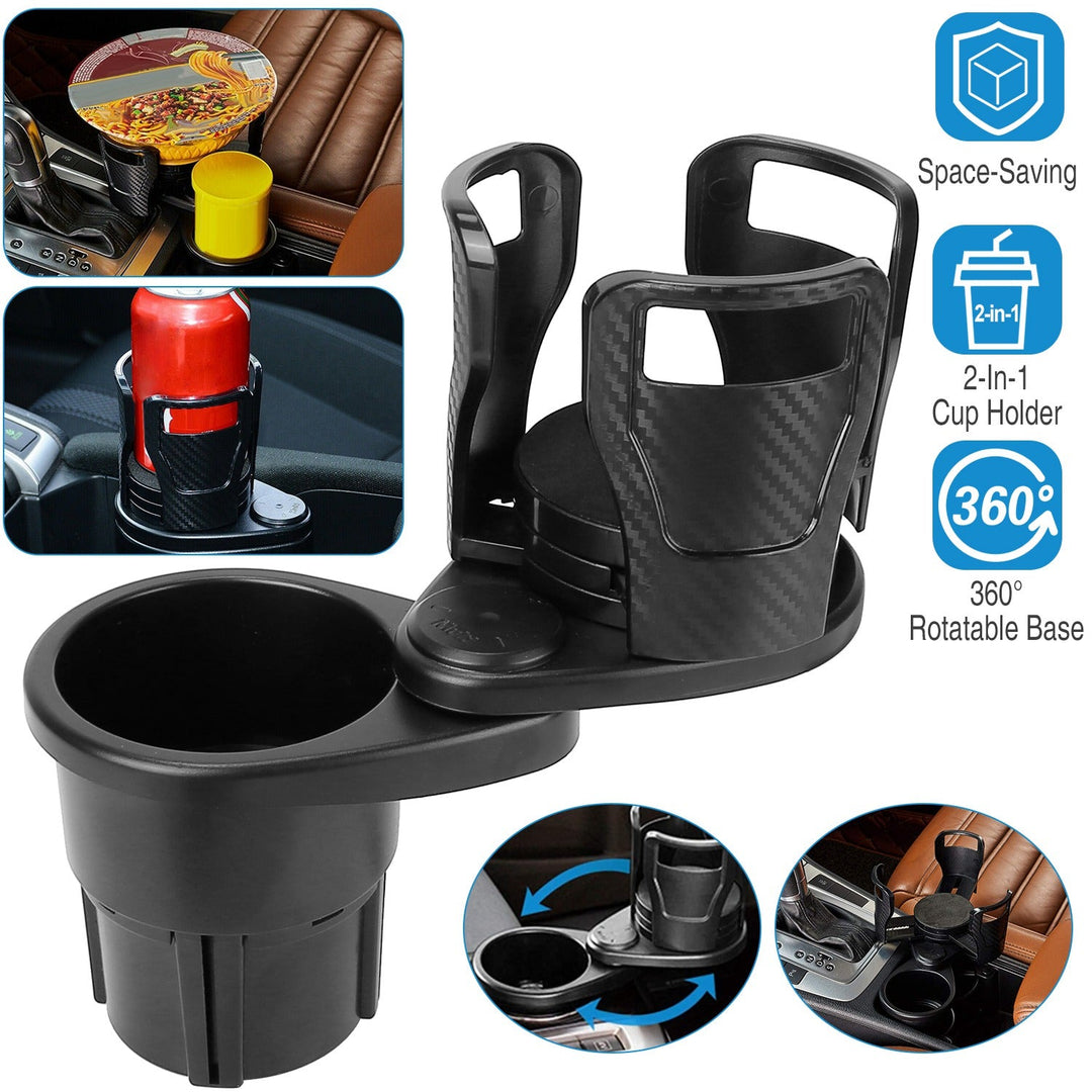 2 In 1 Car Cup Holder Extender Adapter 360¡ Rotating Dual Cup Mount Organizer Holder For Most 20 oz Up To 5.9" Coffee Drinking Bottles Key Glass Stora