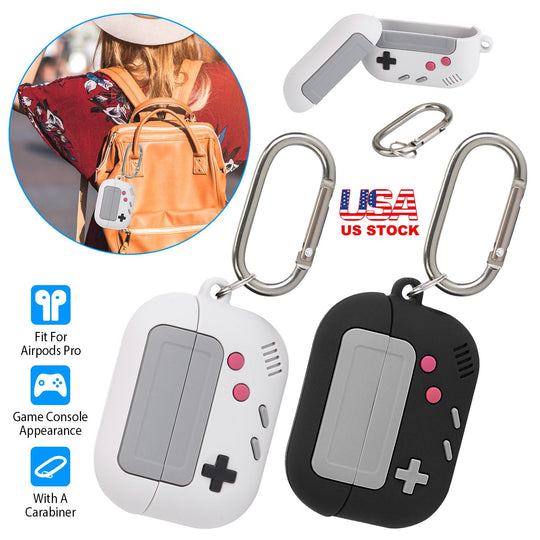 Silicone Protective Case Fit for Airpod Pro Full Protective Cover Shock-Absorbing Soft Silicone Case w/ Carabiner