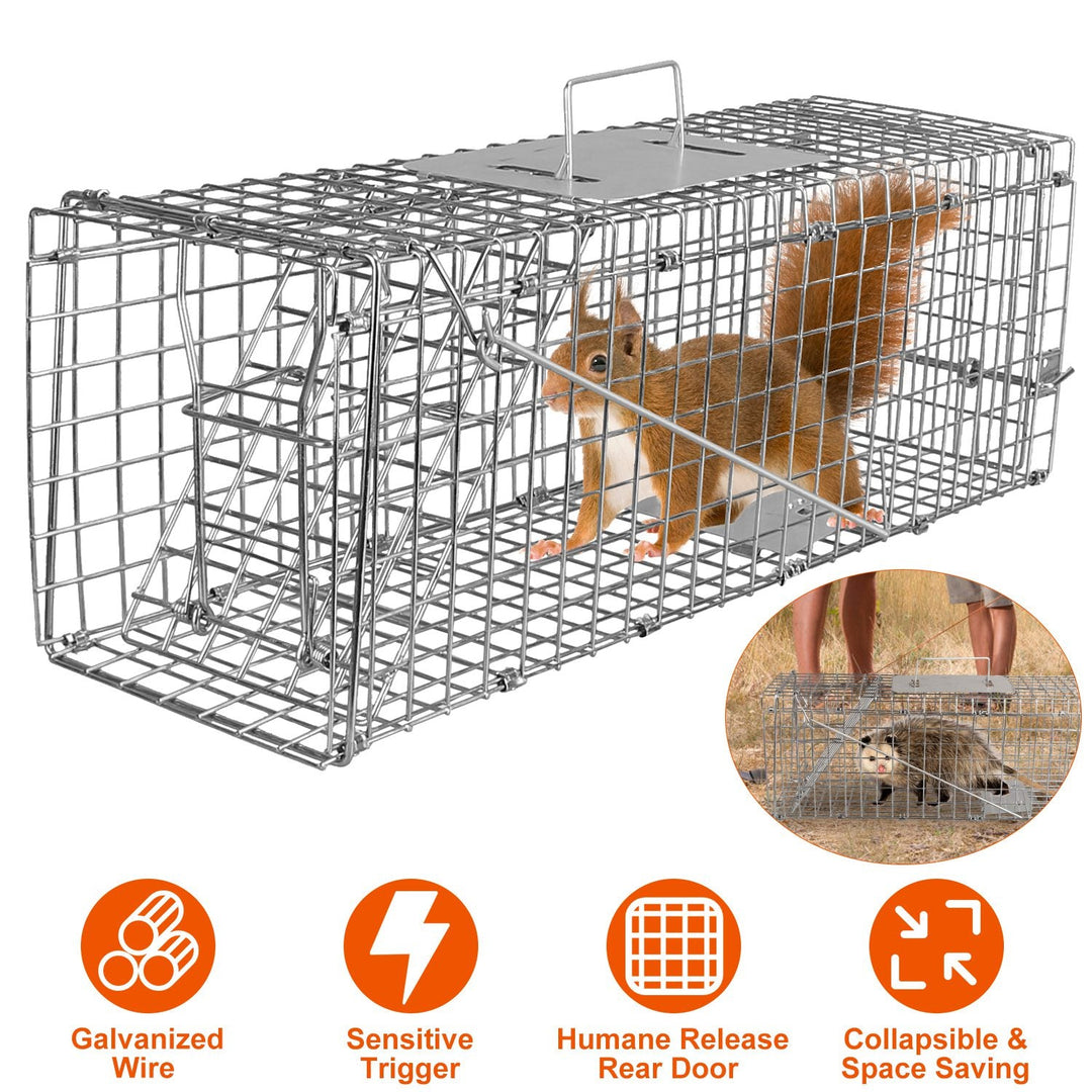 Humane Cat Trap Cage Catch Release Live Animal Rodent Cage Collapsible Galvanized Wire for Small Raccoons Beavers Groundhogs Foxes Armadillos