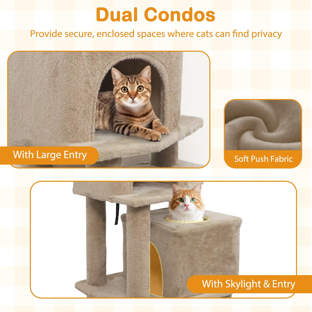 57 Inch Cat Tree with Dual Condos and Hammock and 2 Dangling Balls