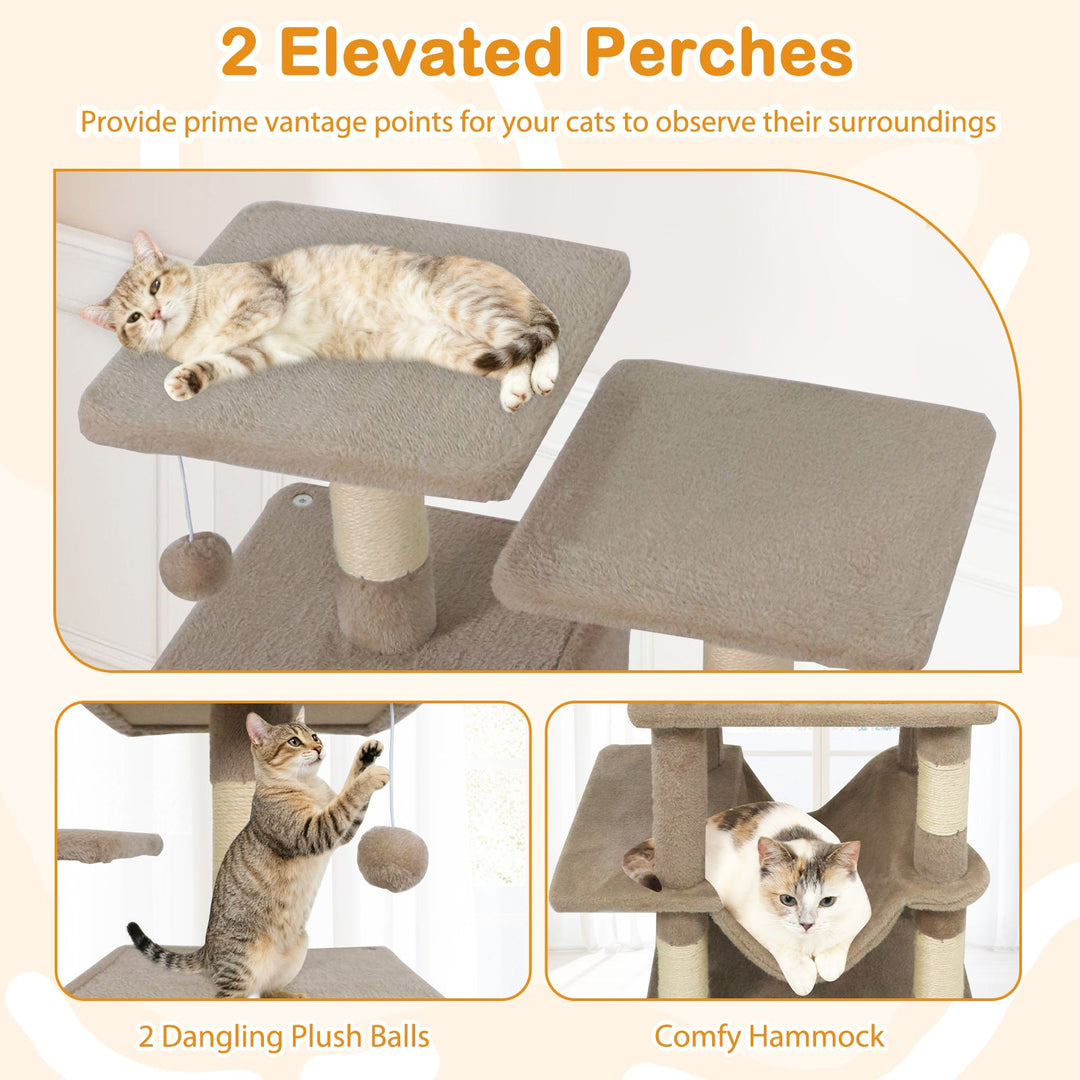 57 Inch Cat Tree with Dual Condos and Hammock and 2 Dangling Balls