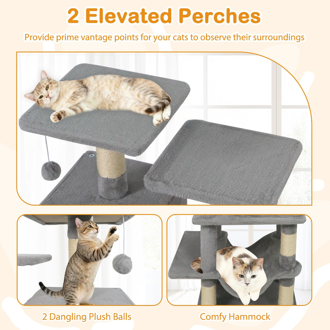 57 Inch Cat Tree with Dual Condos and Hammock and 2 Dangling Balls