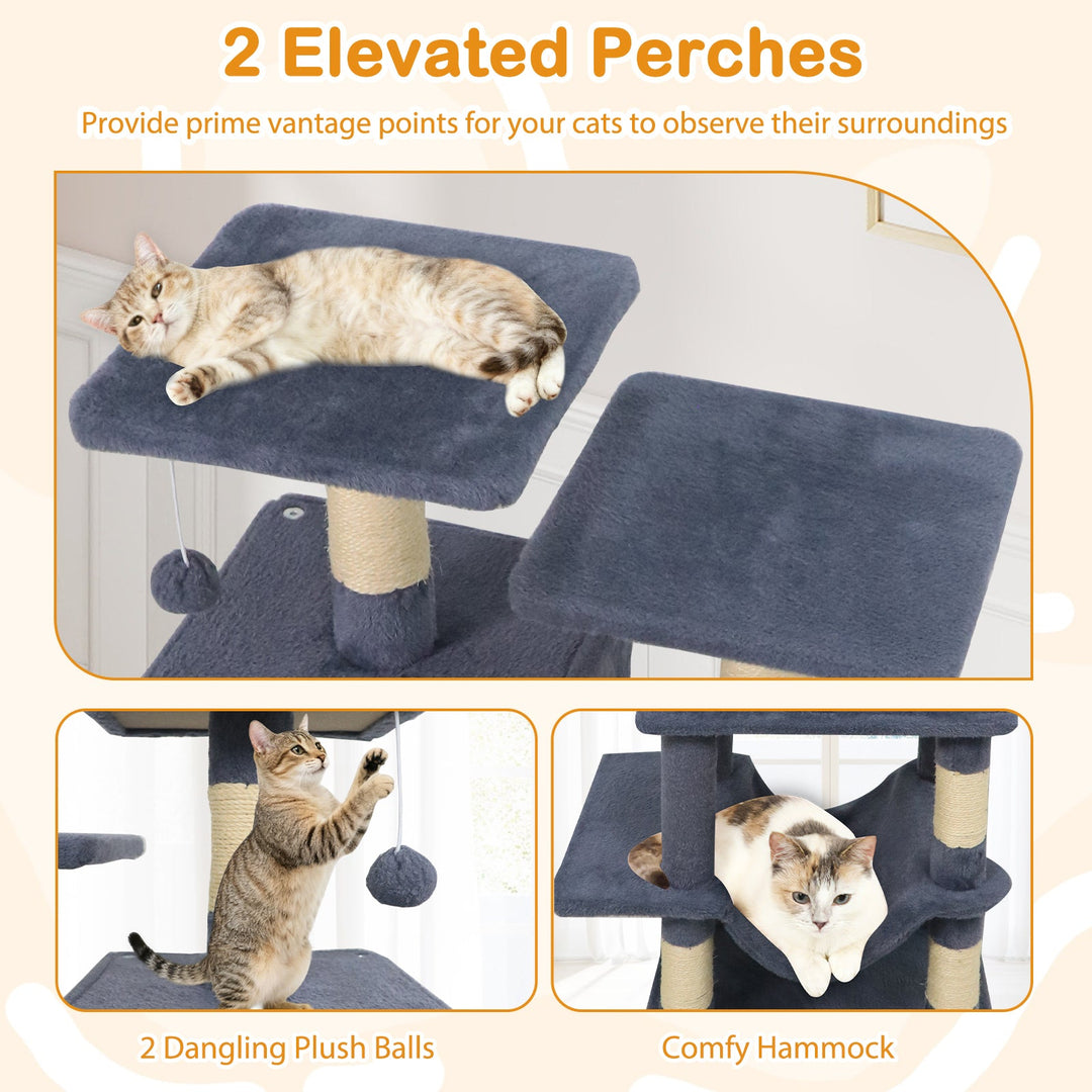 57 Inch Cat Tree with Dual Condos and Hammock and 2 Dangling Balls