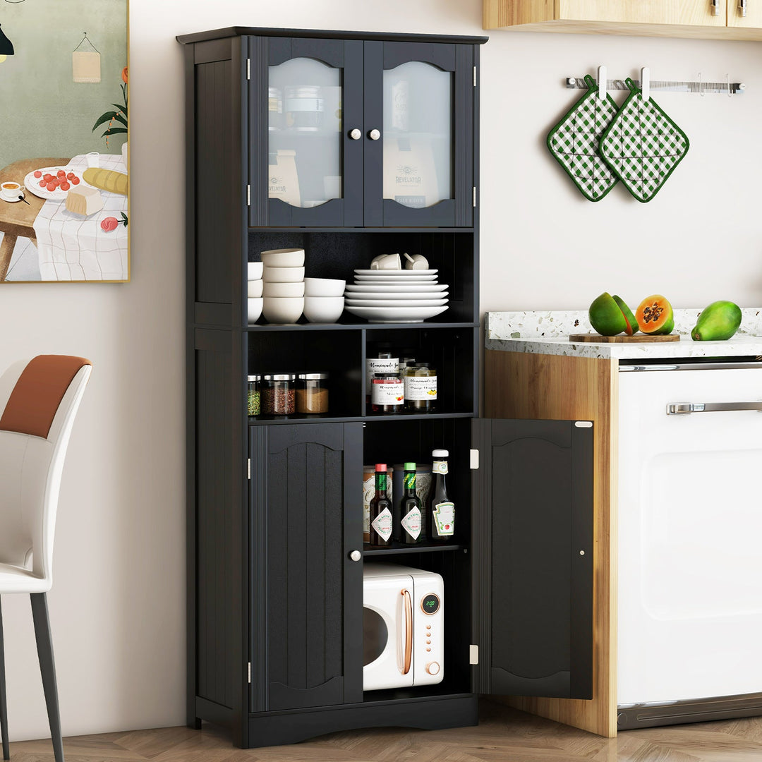 58.5 Inch Freestanding Linen Bathroom Storage Cabinet with Frost Glass Doors