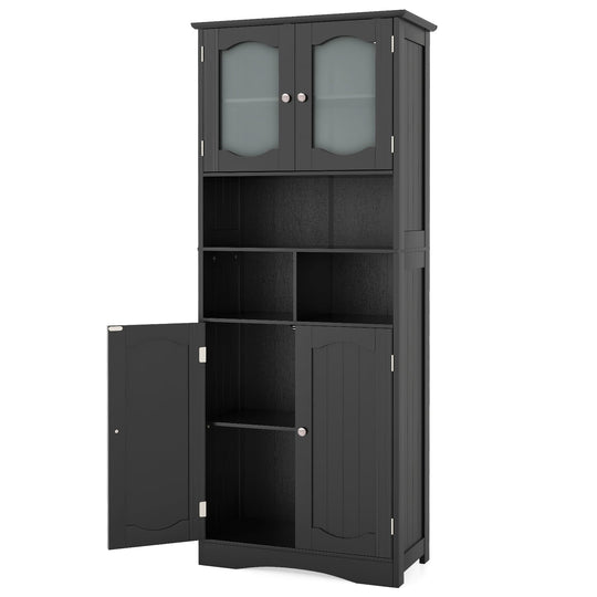 58.5 Inch Freestanding Linen Bathroom Storage Cabinet with Frost Glass Doors