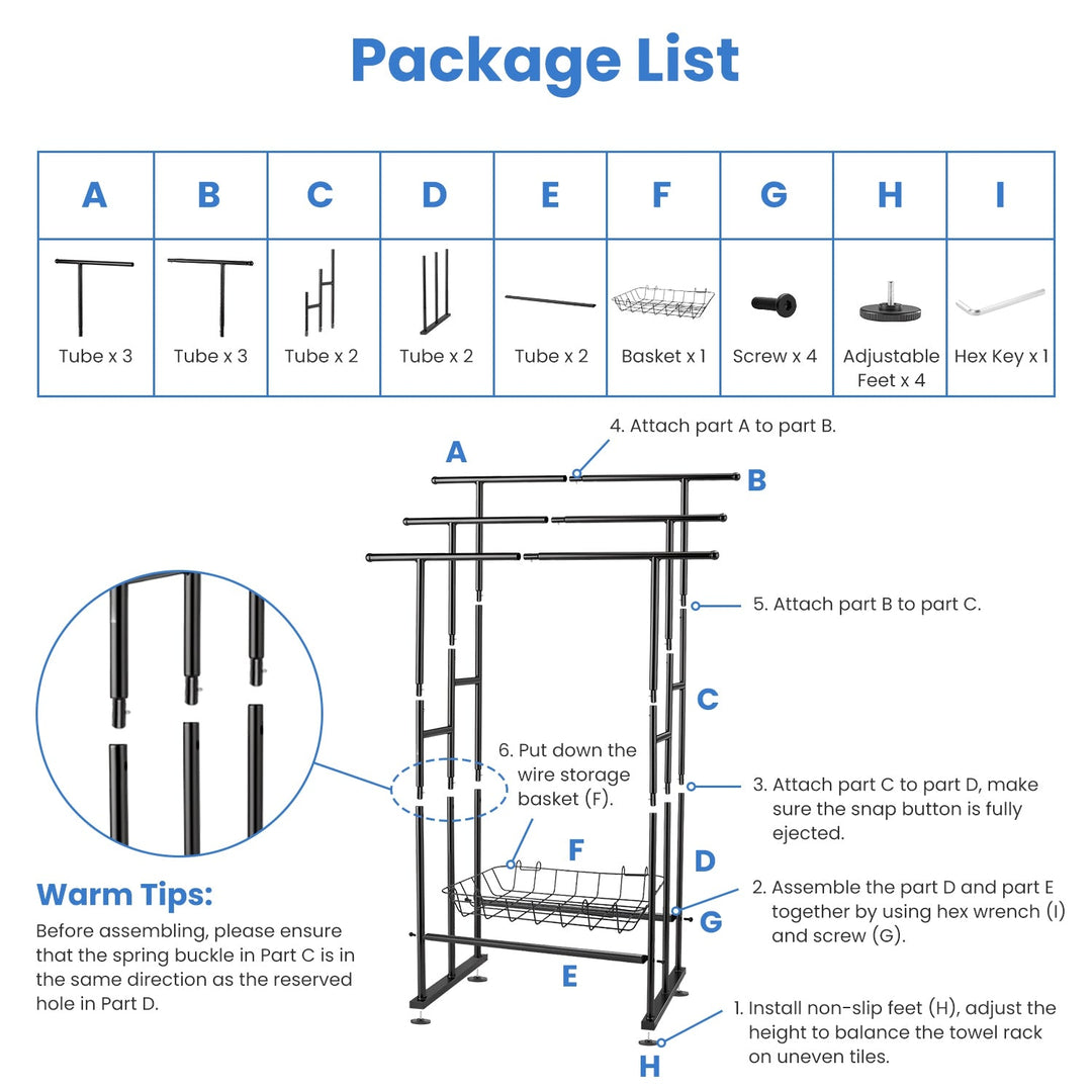 3-Tier Freestanding Towel Rack with Storage Basket - Black