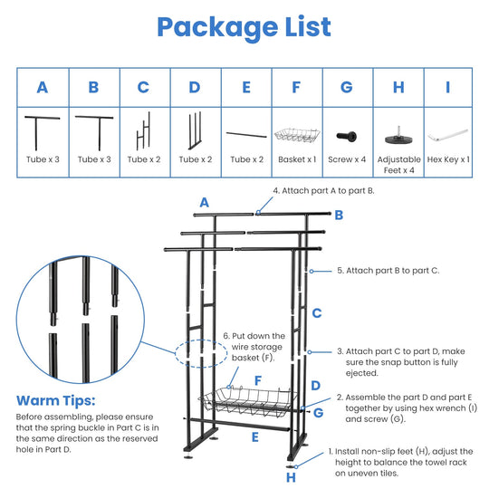 3-Tier Freestanding Towel Rack with Storage Basket - Black