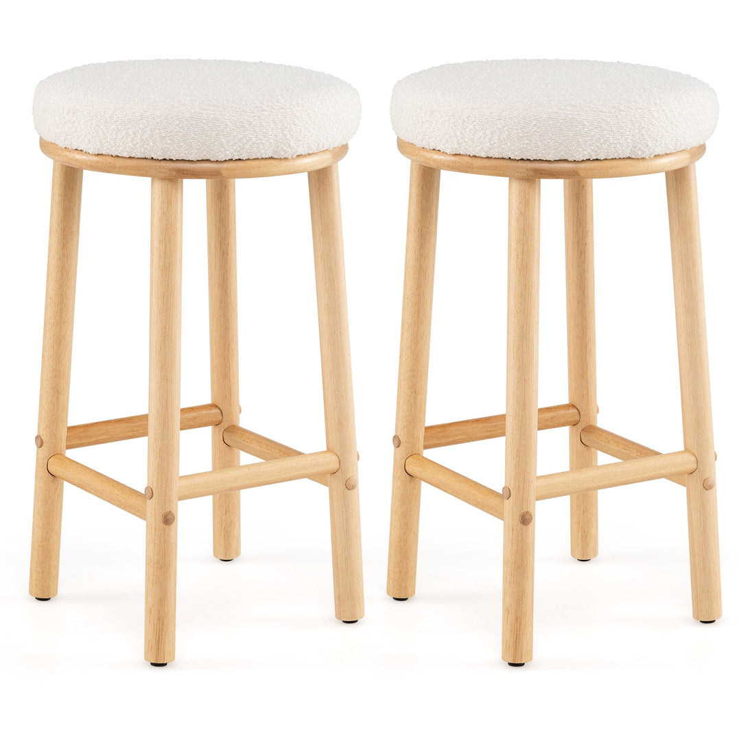 27" Bar Stools Set of 2 Upholstered Barstools with Boucle Fabric Seats-White