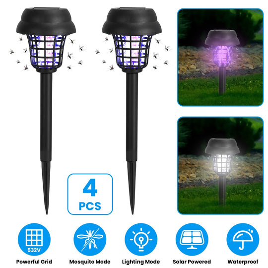 4 Pack Solar Powered Mosquito Zapper Outdoor Insect Killer Torch Waterproof Bug Zapper with UV Light White Light for Yard Garden Farm Patio