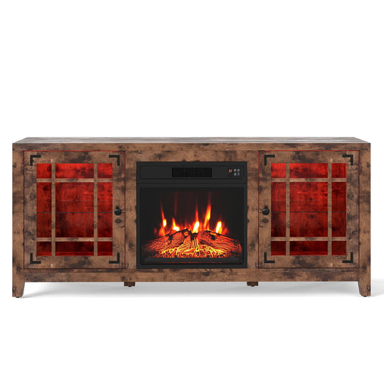 58" Fireplace TV Stand with LED Lights and 18" Electric Fireplace