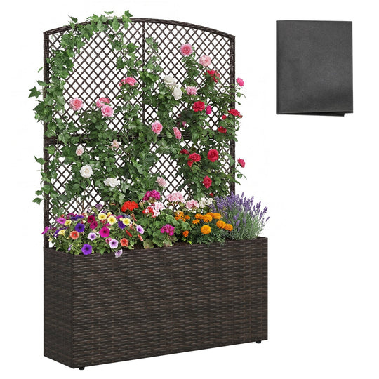 58 Inch Raised Garden Bed with Trellis and Wicker Planter Box