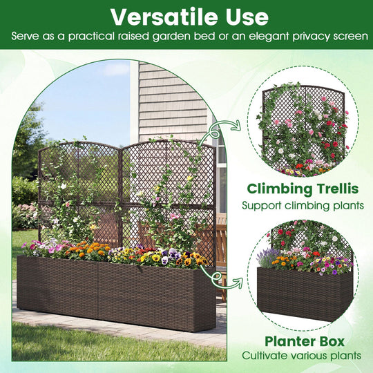 58 Inch Raised Garden Bed with Trellis and Wicker Planter Box
