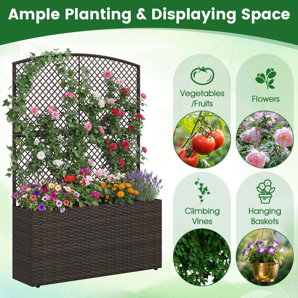 58 Inch Raised Garden Bed with Trellis and Wicker Planter Box