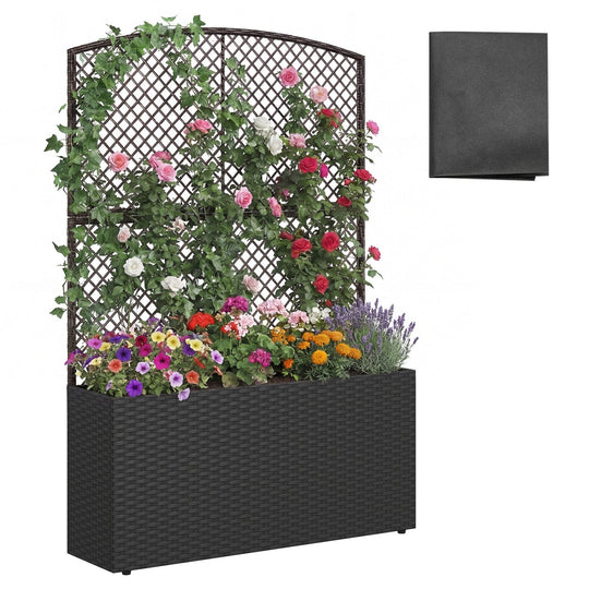 58 Inch Raised Garden Bed with Trellis and Wicker Planter Box
