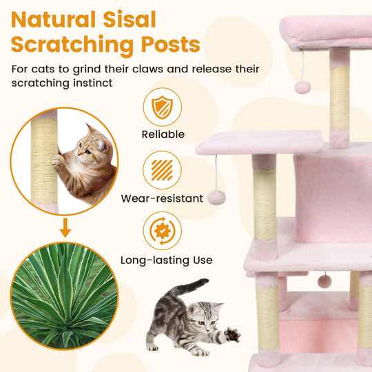 58" Multi-Level Cat Tree Soft Plush Cat Tower with Padded Top Perch