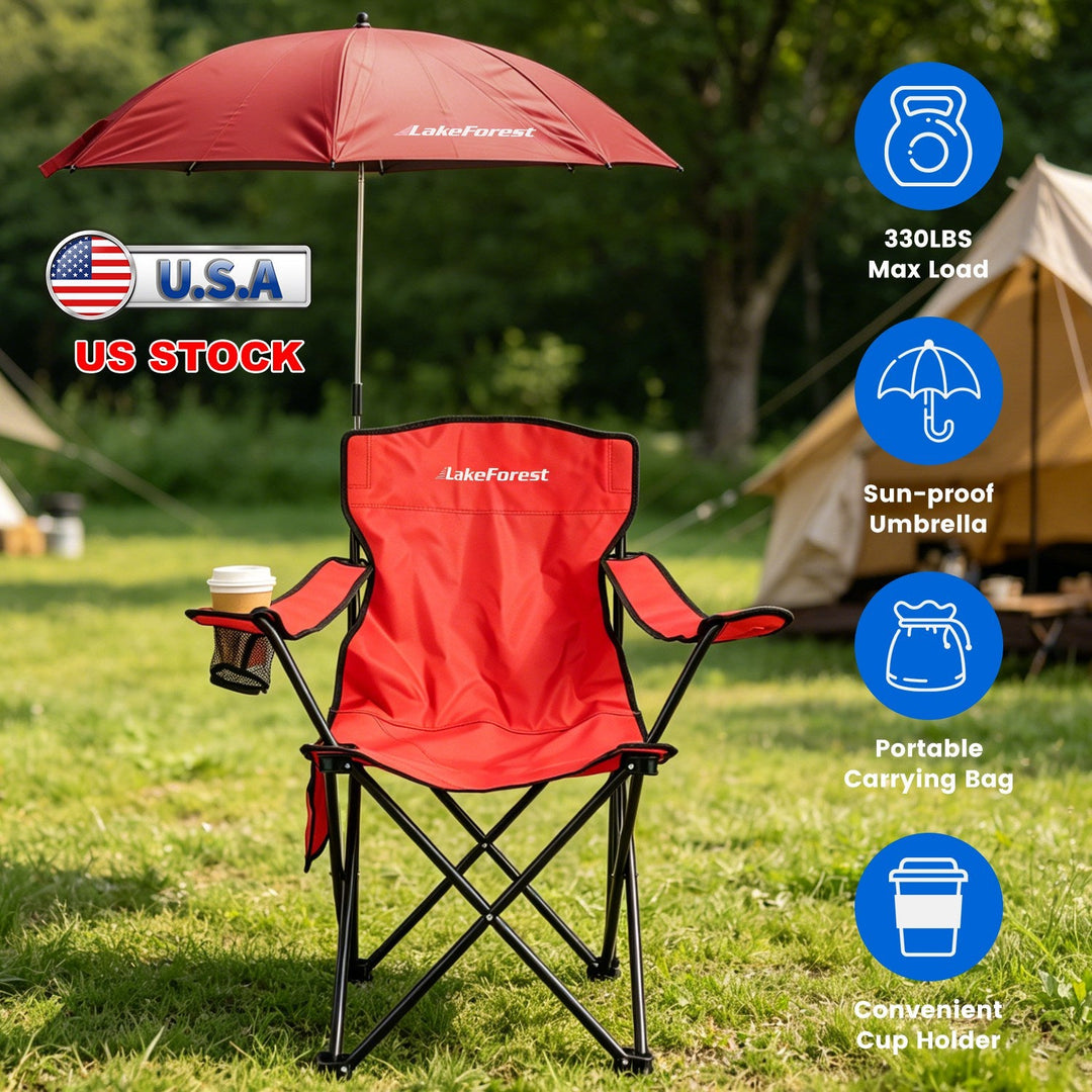 Camping Chair with Umbrella - Foldable Outdoor Chair 330lbs
