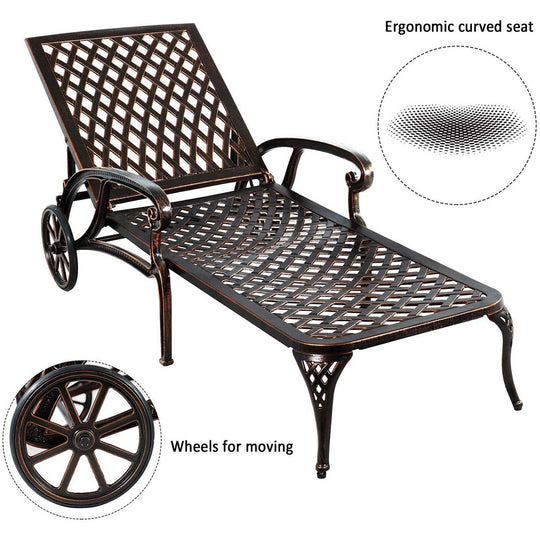 Aluminum Lounge Chair with Wheels & 3-Position Reclining Backrest
