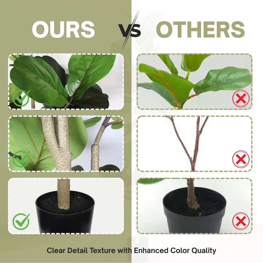 6FT Artificial Fiddle Leaf Fig Tree, Realistic Faux Fiddle Leaf Fig Plant with Fabric Leaves & Plastic Branches, Low Mai