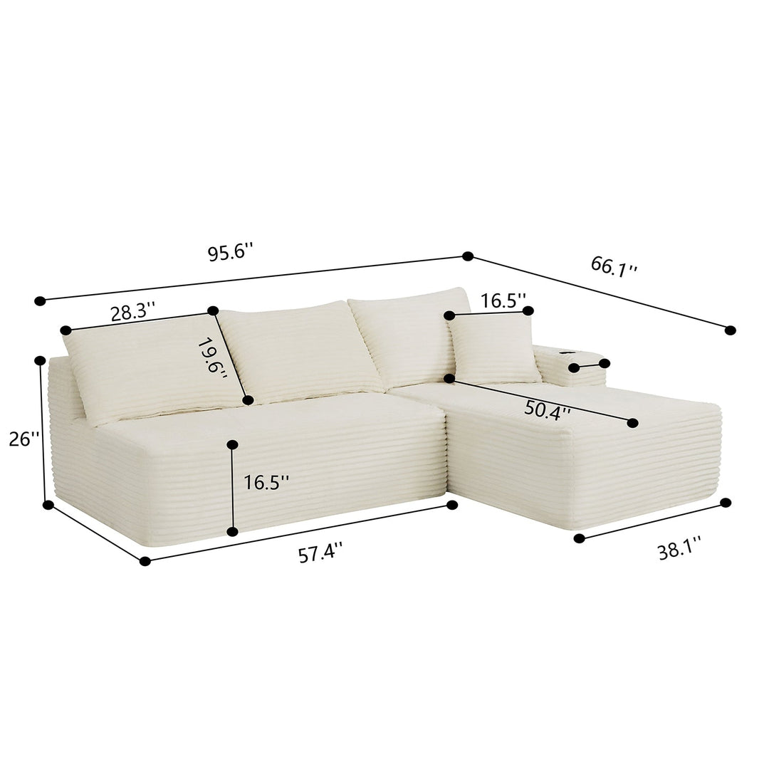 96" L-Shaped Sectional Sofa with Chaise in Plush Corduroy